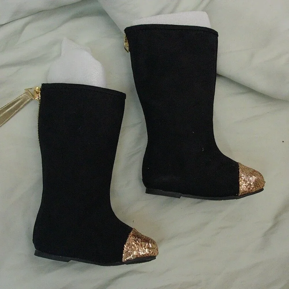 Adorable Joy Folie Black Chloe Boot with Gold Glitter Toe